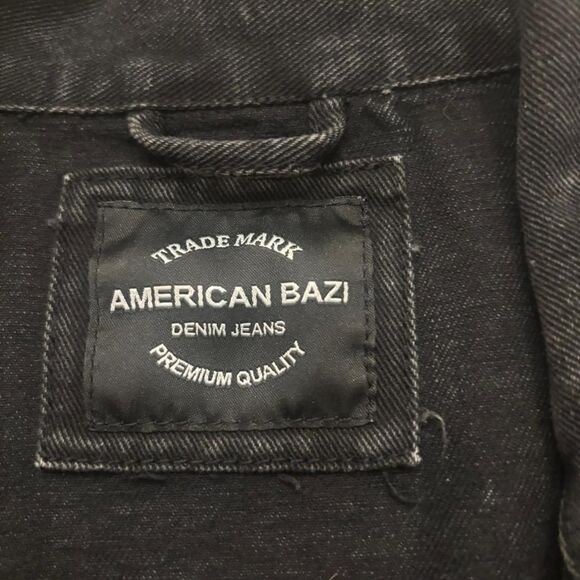 American Bazi Black Distressed Denim Jacket | Grunge Style | Size Large - Picture 5 of 7
